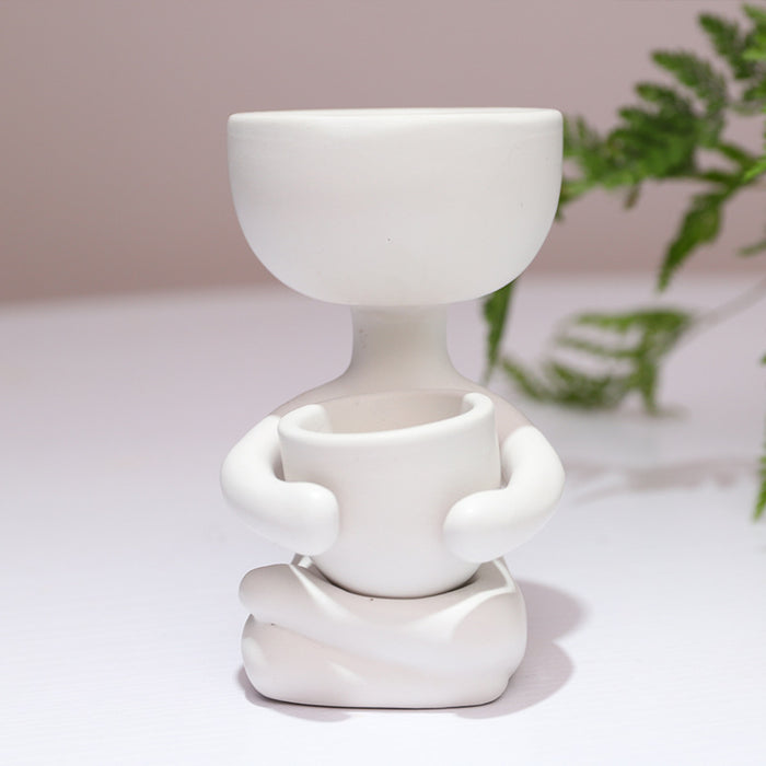 Modern Ceramic Figurine Planter Vase – Black & White Home Décor