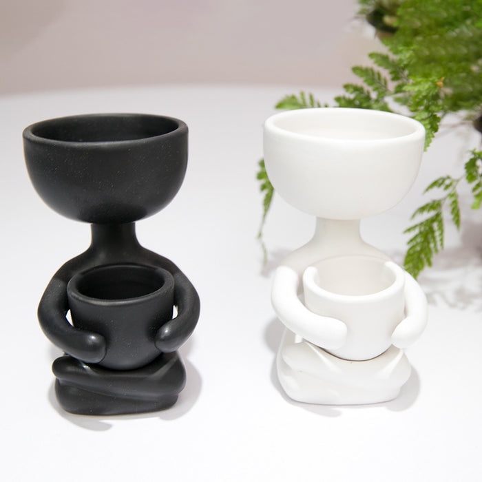 Modern Ceramic Figurine Planter Vase – Black & White Home Décor