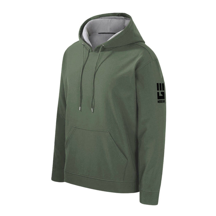 MudGear All-Weather Warrior Hoodie in Olive Drab Green with drawstring hood and front pocket