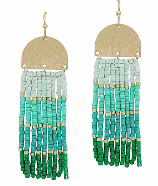 Multi Color Block Seed Bead Tassel Earrings