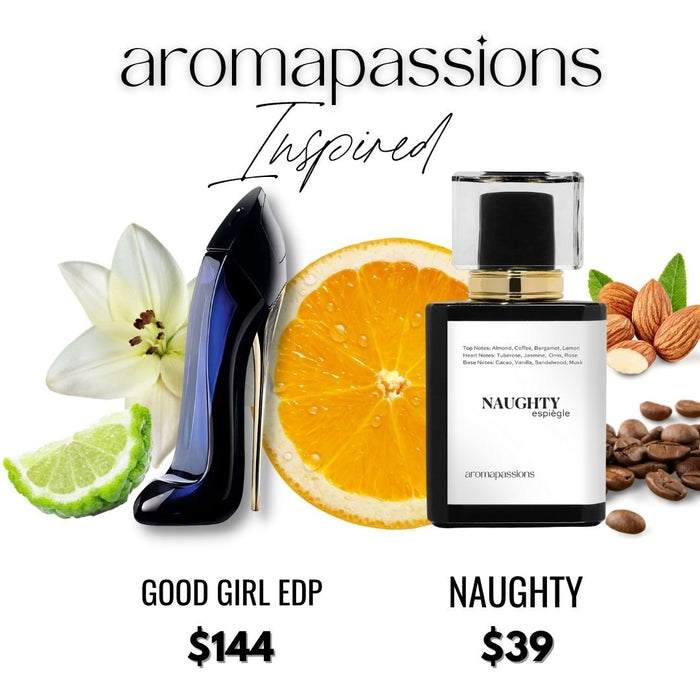 NAUGHTY | Inspired by CH GOOD GIRL | Good Girl Dupe Pheromone Ladies Perfume | Jasmine Rose Sandalwood Essential Oils | - aromapassions