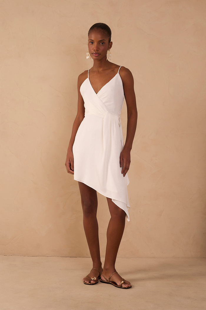 Off-White Pleated Satin Mini Dress_1