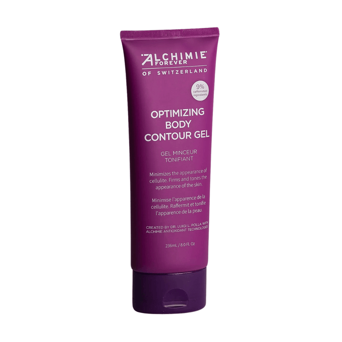 Tube of Optimizing Body Contour Gel | Alchimie Forever in a deep purple container, designed to minimize cellulite and firm the skin for enhanced body contouring.