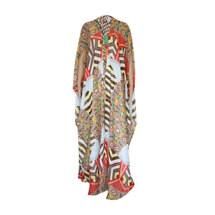 Orange Mixed Graphic Print Kimono