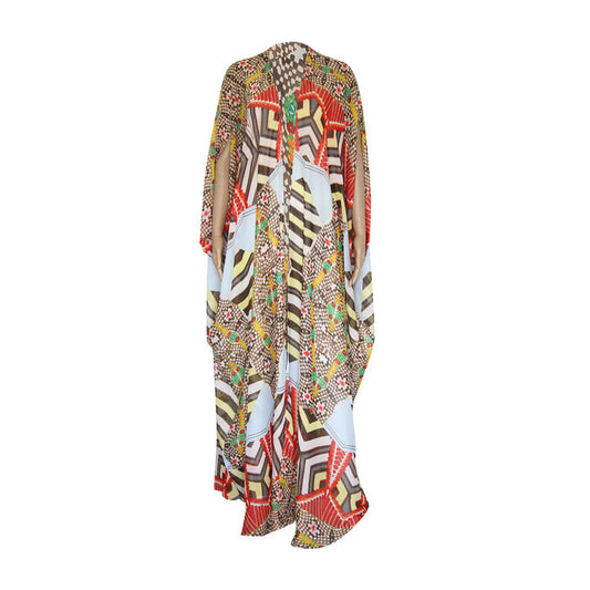 Orange Mixed Graphic Print Kimono