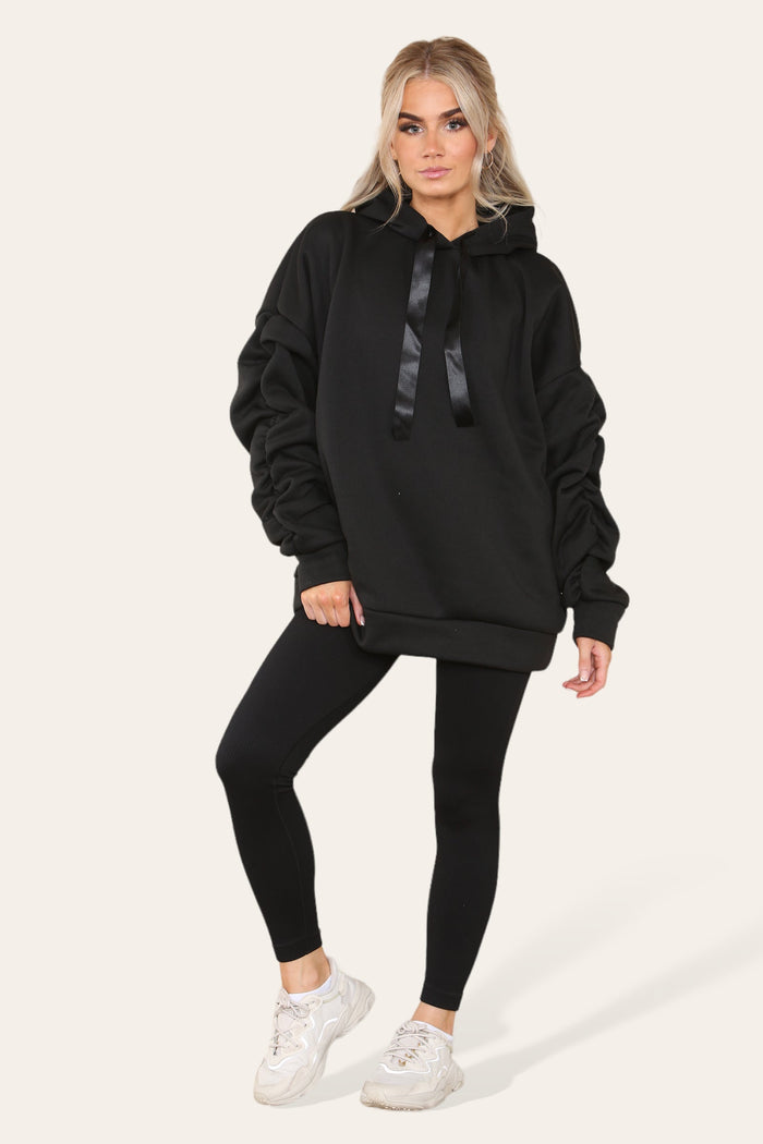 Oversized Ruched Sleeves Hoodie With Satin Ribbon 🇬🇧