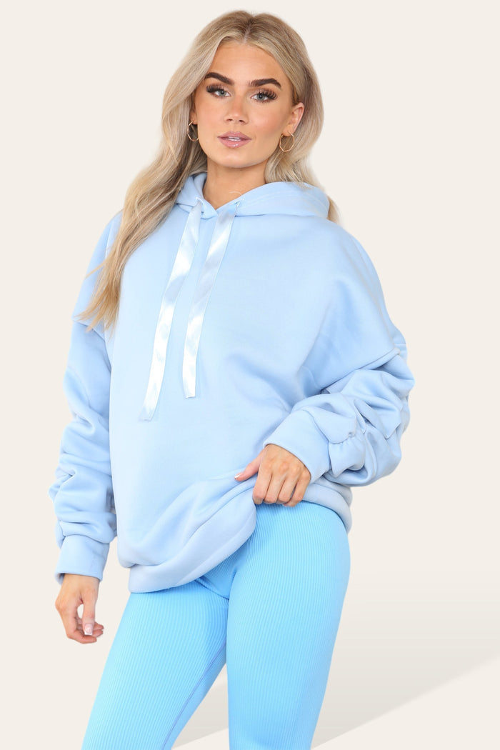 Oversized Ruched Sleeves Hoodie With Satin Ribbon 🇬🇧