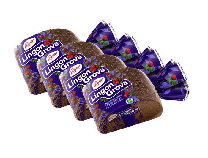 Pågen LingonGrova 4 × 500g (4 × 17.63 oz) – Authentic Swedish Whole Grain Bread with Lingonberries