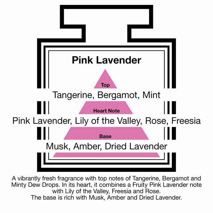 Pairfum London luxury reed diffuser with pink lavender scent, 50ml, featuring 10 black reeds for elegant home fragrance.