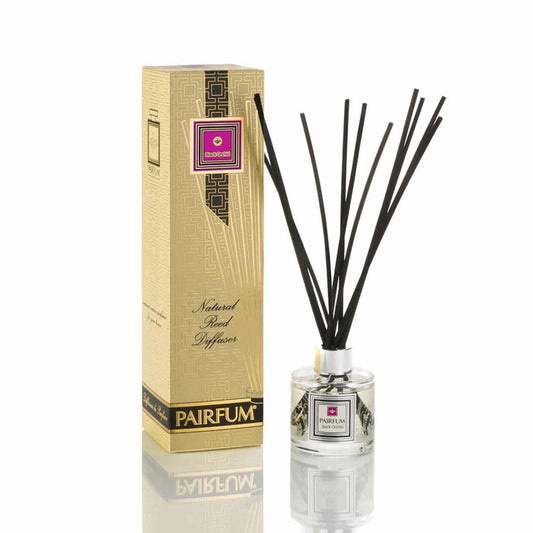 Pairfum London luxury reed diffuser with black orchid scent, 100ml bottle and 10 reeds, elegant beauty home fragrance.