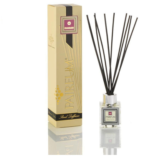 Pairfum London luxury reed diffuser with white lavender scent, 50ml bottle and 10 reeds for elegant home fragrance.
