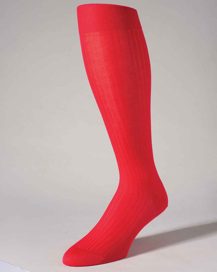 Pantherella Pure Cotton Knee Socks - Red - Country Collection