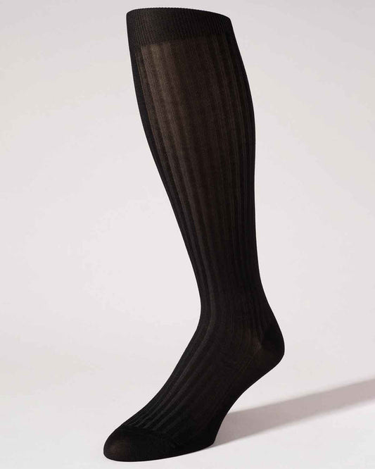 Pantherella Stretch Cotton Knee Socks - Black - Country Collection