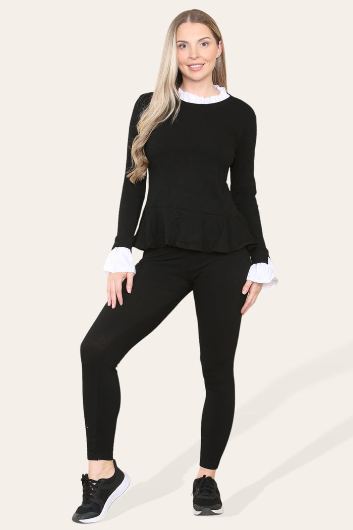 Peplum Frill Neck Suit Pleated Lounge Wear Set 🇬🇧