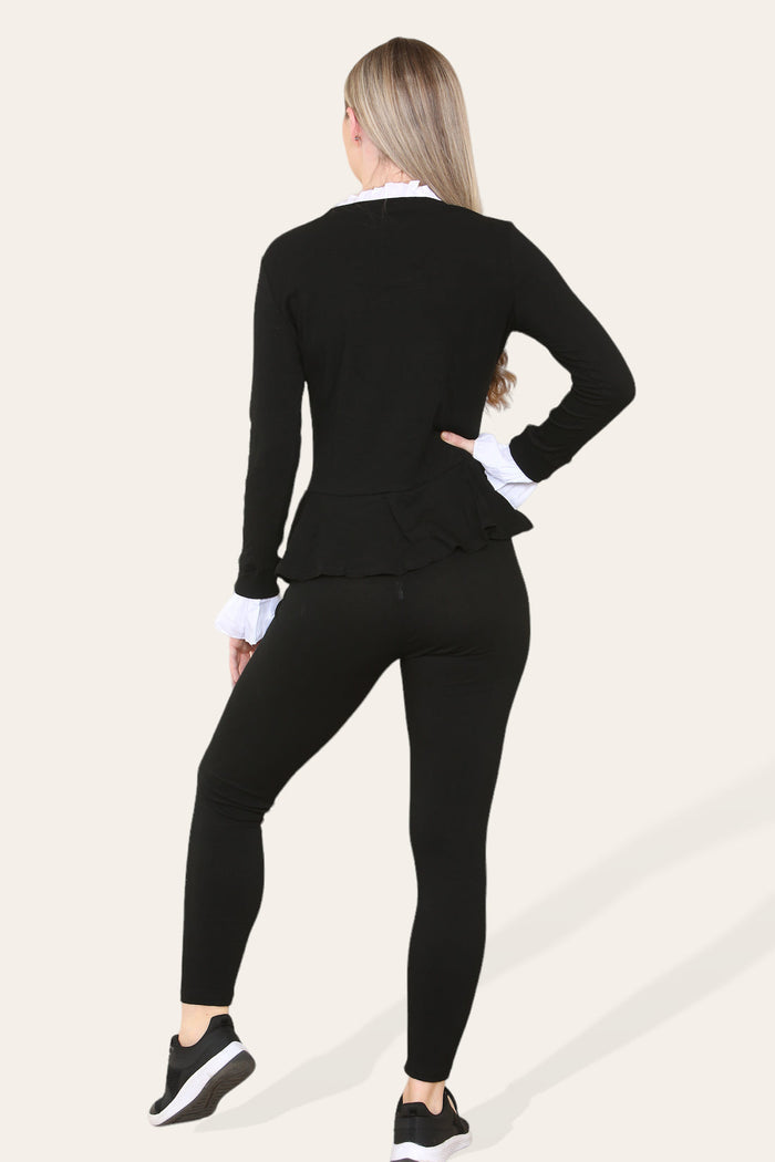 Peplum Frill Neck Suit Pleated Lounge Wear Set 🇬🇧