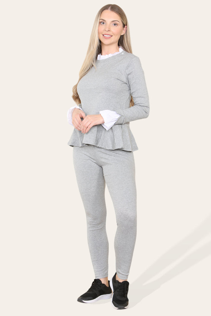 Peplum Frill Neck Suit Pleated Lounge Wear Set 🇬🇧