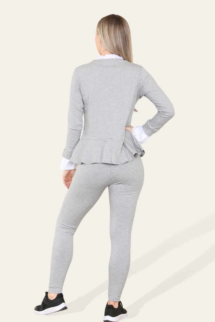 Peplum Frill Neck Suit Pleated Lounge Wear Set 🇬🇧