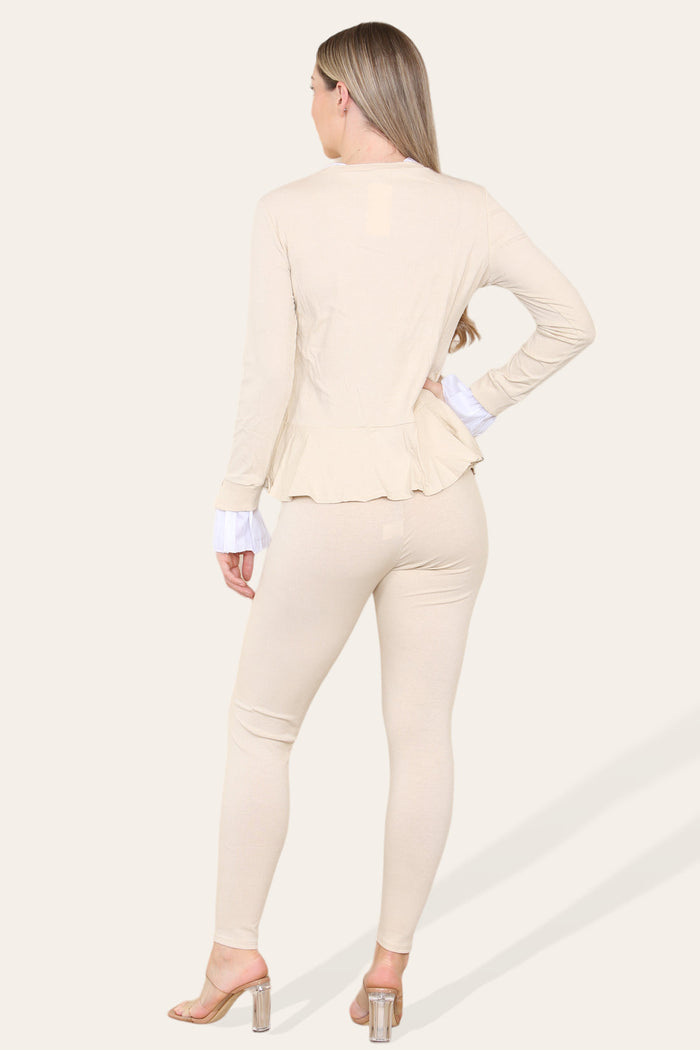Peplum Frill Neck Suit Pleated Lounge Wear Set 🇬🇧