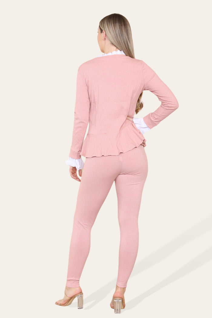 Peplum Frill Neck Suit Pleated Lounge Wear Set 🇬🇧