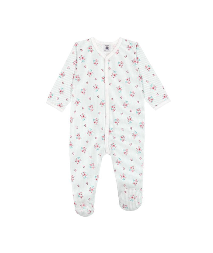Petit Bateau Snap Front Footie with Collar in Floral Stripe