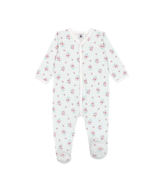 Petit Bateau Snap Front Footie with Collar in Floral Stripe