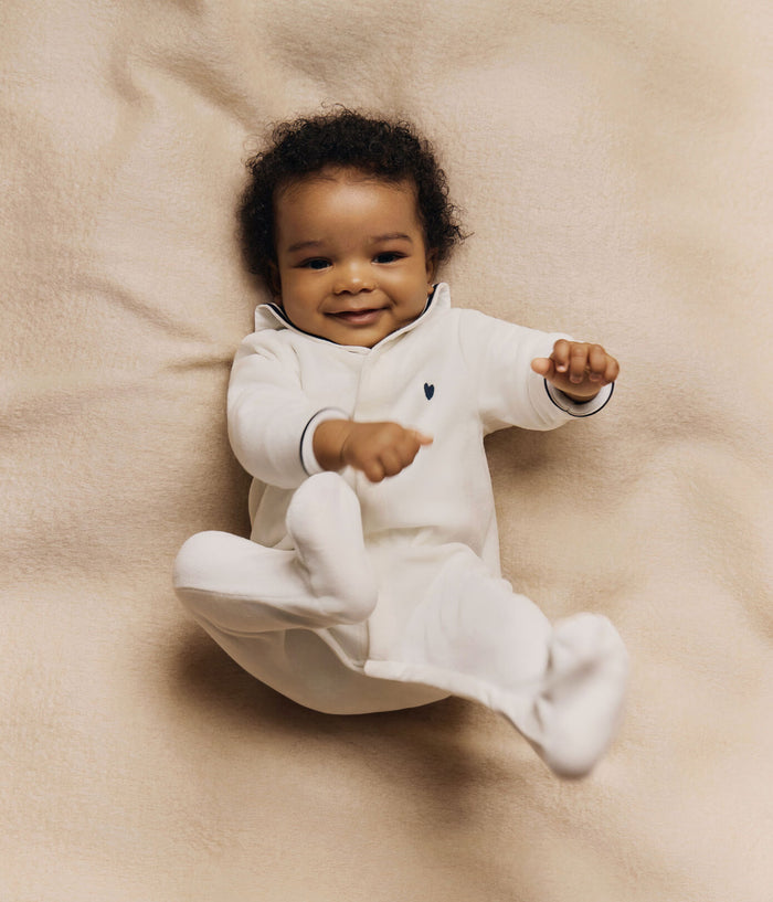 Petit Bateau Velour Snap Front Footie with Sailor Collar