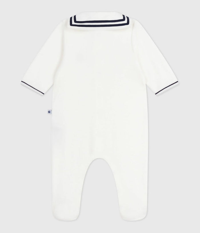 Petit Bateau Velour Snap Front Footie with Sailor Collar