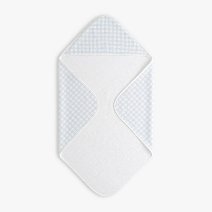 Hooded baby towel in Picnic Gingham - Blue