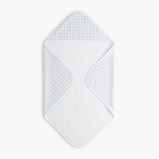 Hooded baby towel in Picnic Gingham - Blue