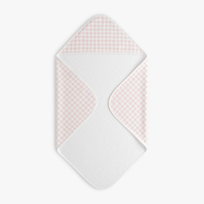 Hooded baby towel in Picnic Gingham - Pink