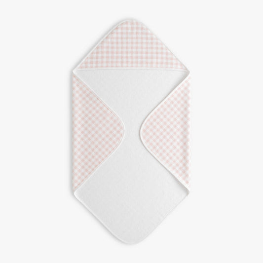 Hooded baby towel in Picnic Gingham - Pink