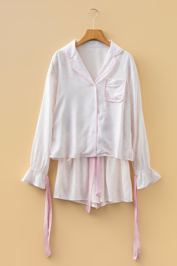 Pink Bow Lattice Print Bow Ties 2pcs Pajama Set 🇺🇸