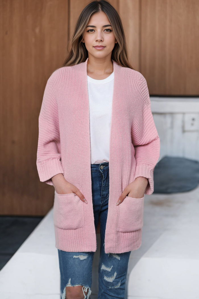 Pink Oversized Fold Over Sleeve Open Front Cardigan 🇺🇸