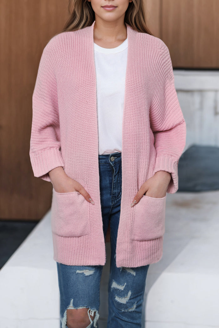 Pink Oversized Fold Over Sleeve Open Front Cardigan 🇺🇸