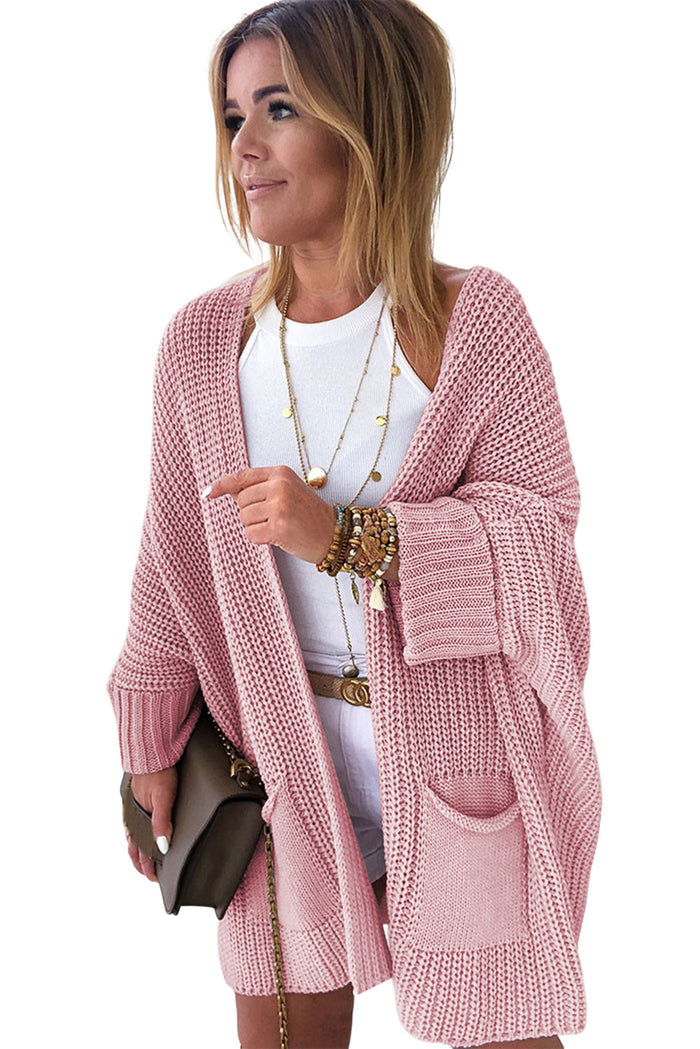 Pink Oversized Fold Over Sleeve Open Front Cardigan 🇺🇸