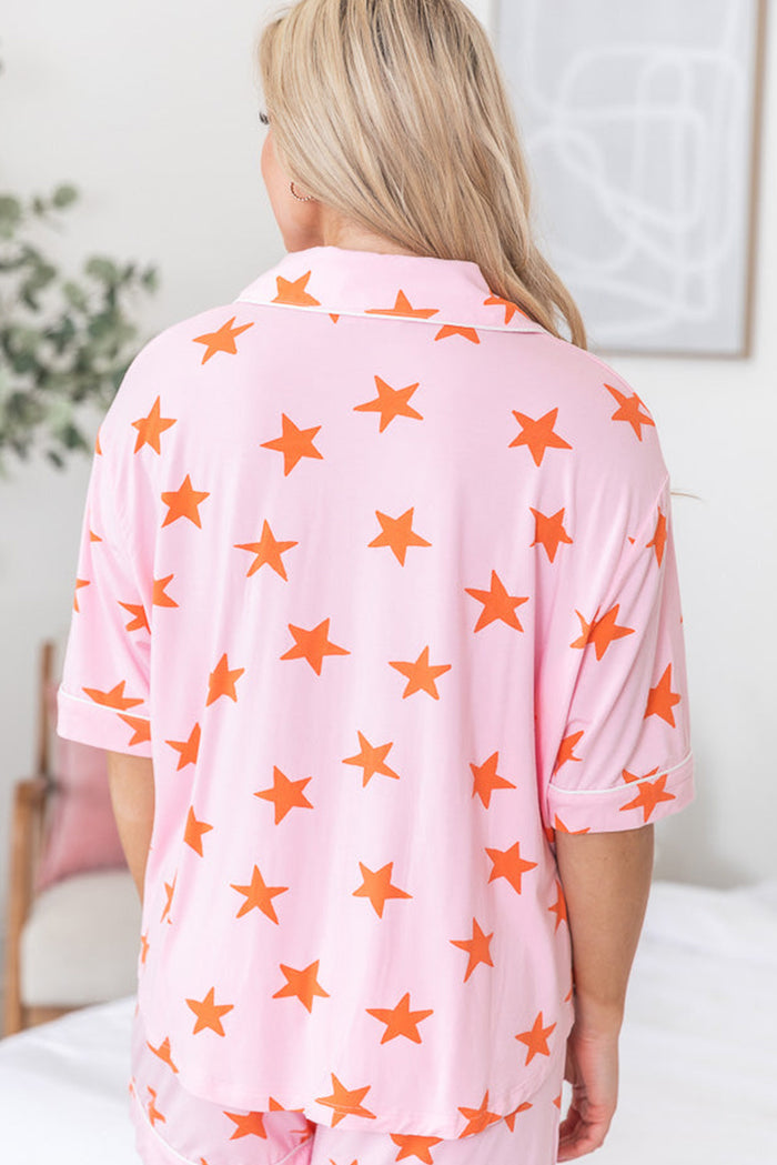 Pink Stars Short Sleeve Shirt and Shorts Bamboo Pajama Set 🇺🇸