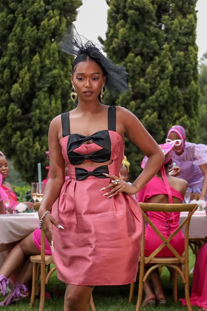Pink Summer Dress with black bows
