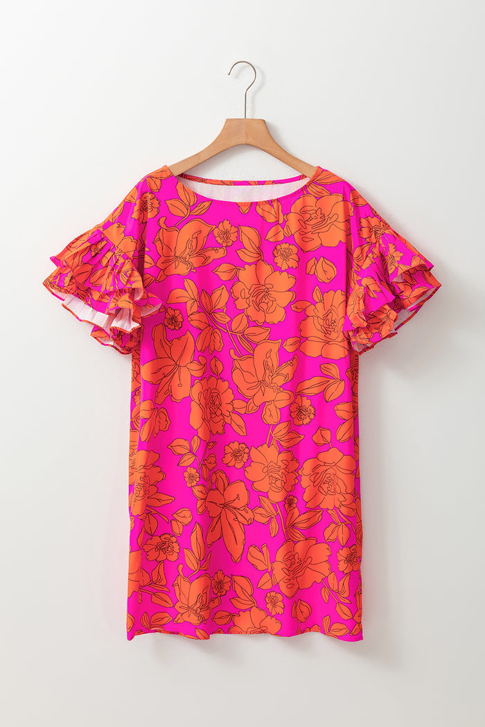 Pink Voluminous Ruffled Sleeve Floral Dress 🇺🇸