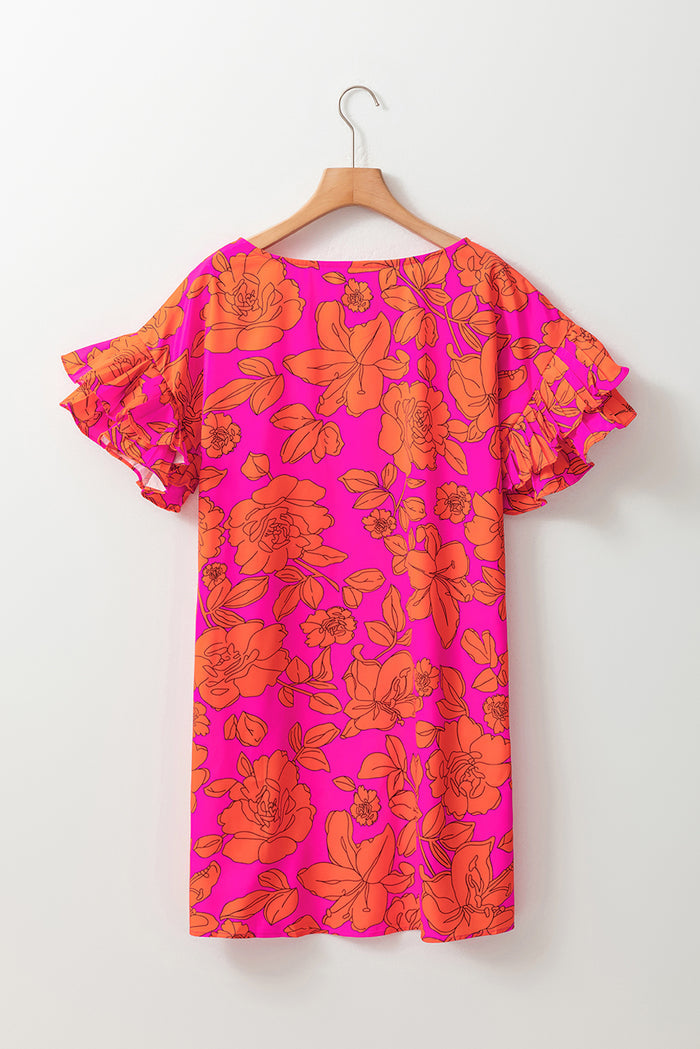 Pink Voluminous Ruffled Sleeve Floral Dress 🇺🇸