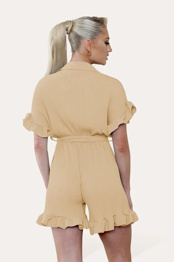 Pleated Ruffle Shirt Short Playsuit With Frill Hems 🇬🇧