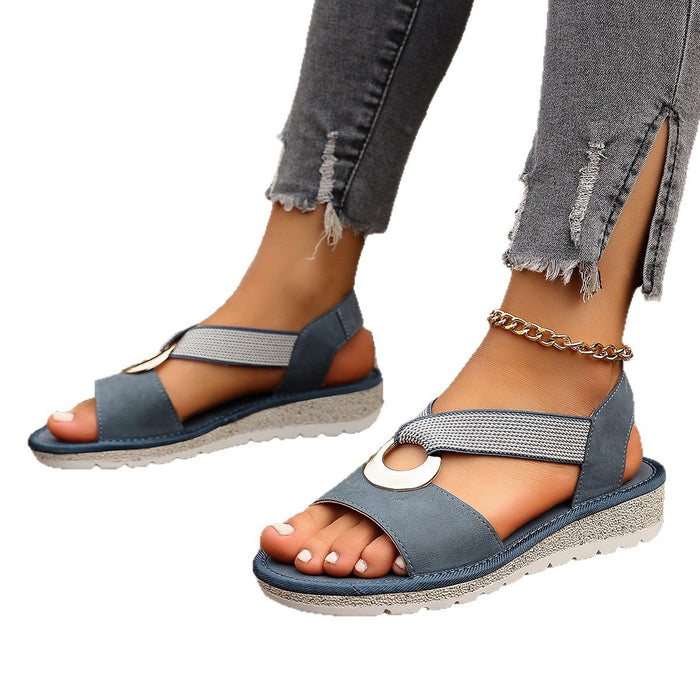 Plus-size Fish-mouth Wedge Sandals With A Jute Sole And Elastic Strap 🇨🇳
