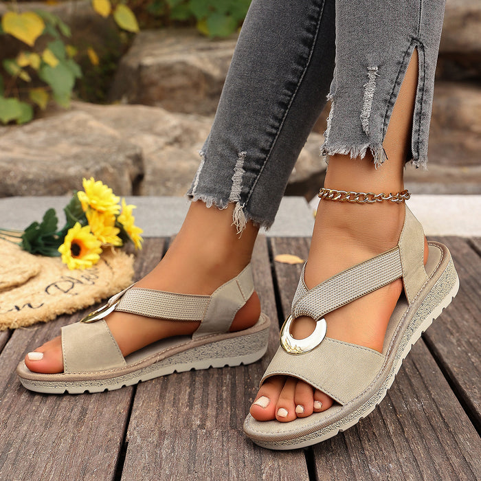 Plus-size Fish-mouth Wedge Sandals With A Jute Sole And Elastic Strap 🇨🇳
