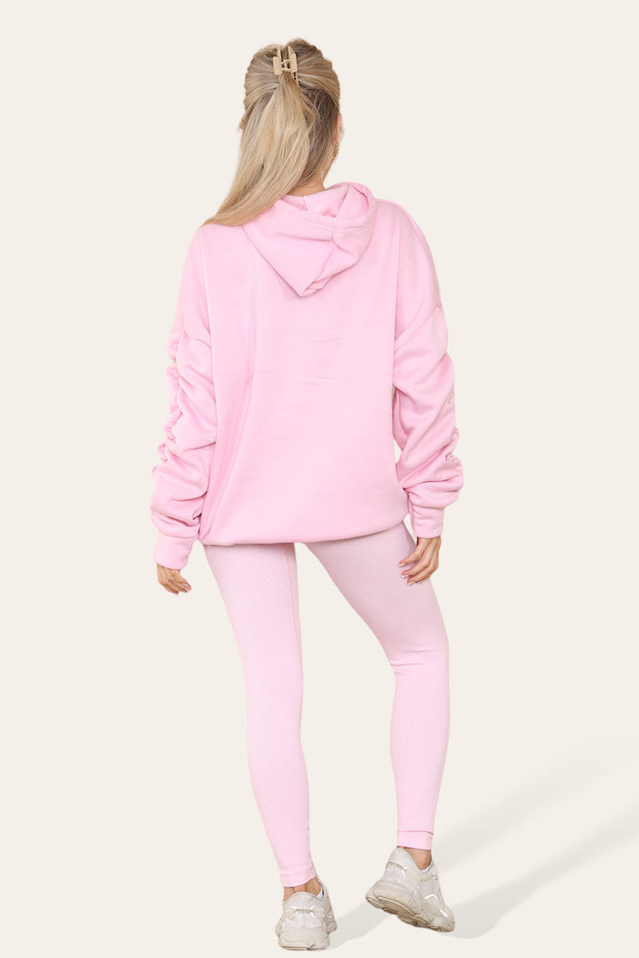 Plus Size Ruched Sleeves Hoodie With Satin Ribbon 🇬🇧