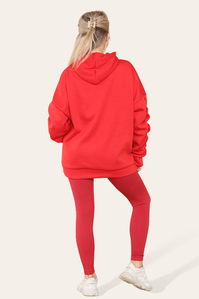 Plus Size Ruched Sleeves Hoodie With Satin Ribbon 🇬🇧