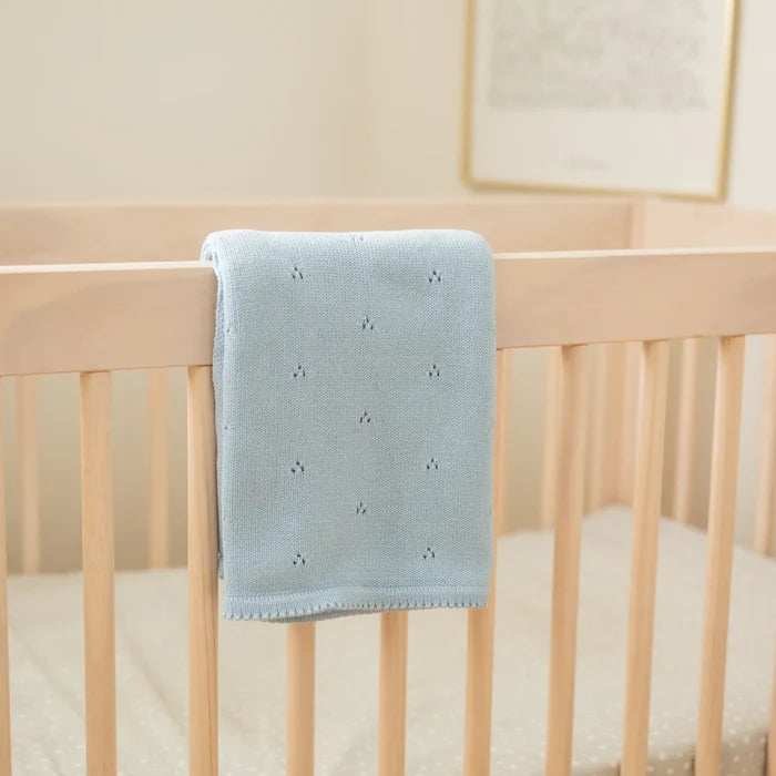 Pointelle Cotton Baby Blanket-Steel Blue