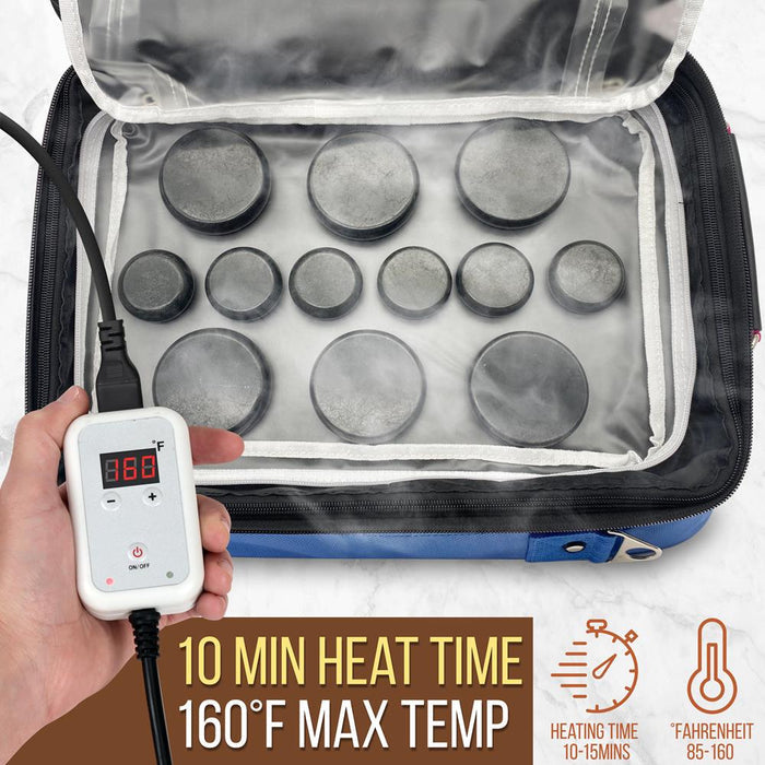 Portable Massage Stone Warmer - Relieve Tension, Basalt Stones, Blue