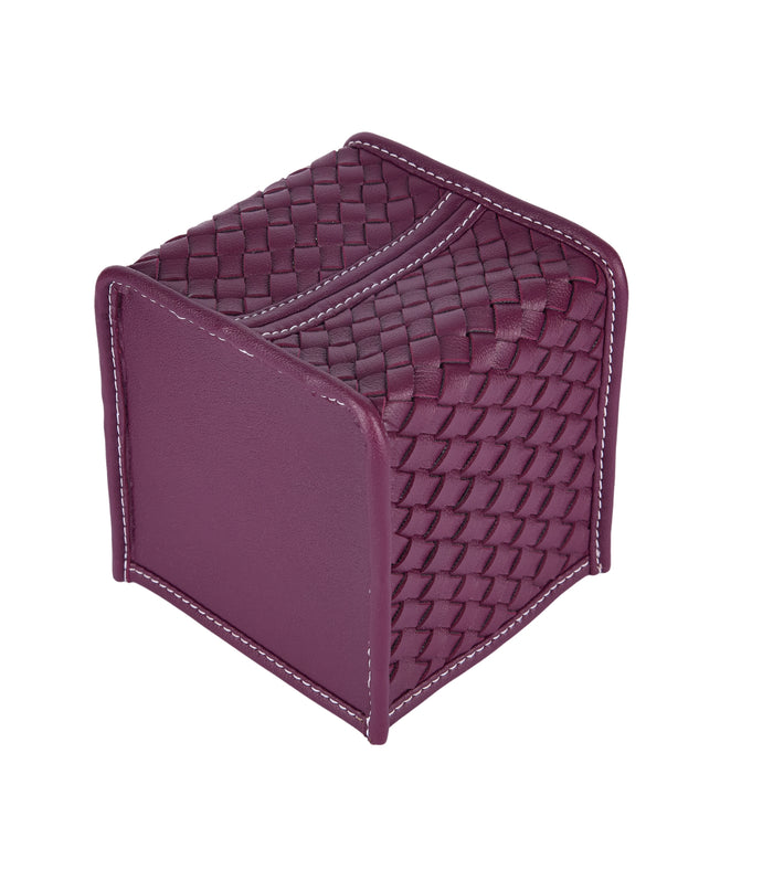 Purple woven tissue cover with stitched edges and open slot