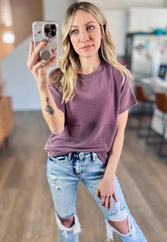 Rachel Corded Tee in Purple