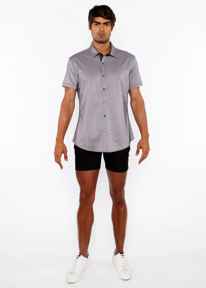 Raisin Solid Stretch Jersey Knit Short Sleeve Shirt W/Contrast Placket St-963-04