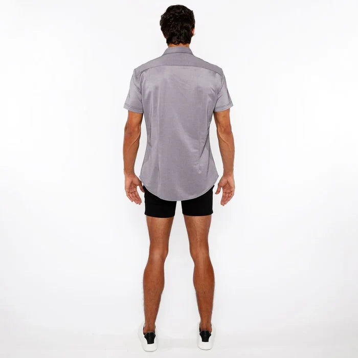Raisin Solid Stretch Jersey Knit Short Sleeve Shirt W/Contrast Placket St-963-04